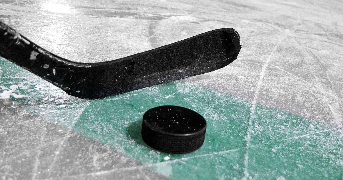 Puck and stick on the ice